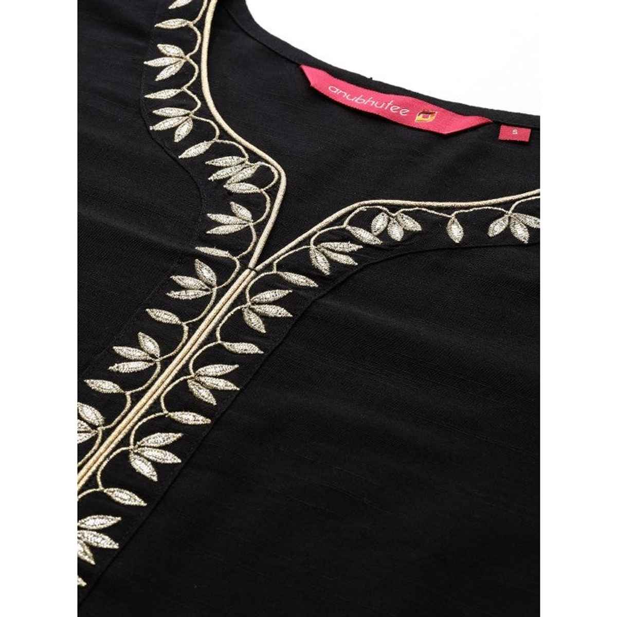 Anubhutee Women's Ethnic Motifs Embroidered Kurta with Trousers | Black - S