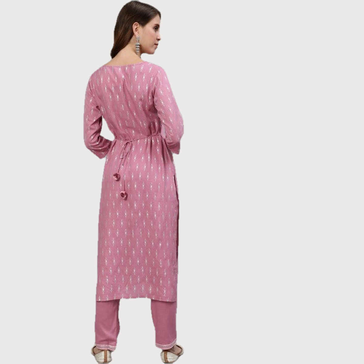 Anubhutee Women's Ethnic Motifs Yoke Design Regular Mirror Work Kurta with Trousers | Mauve - S
