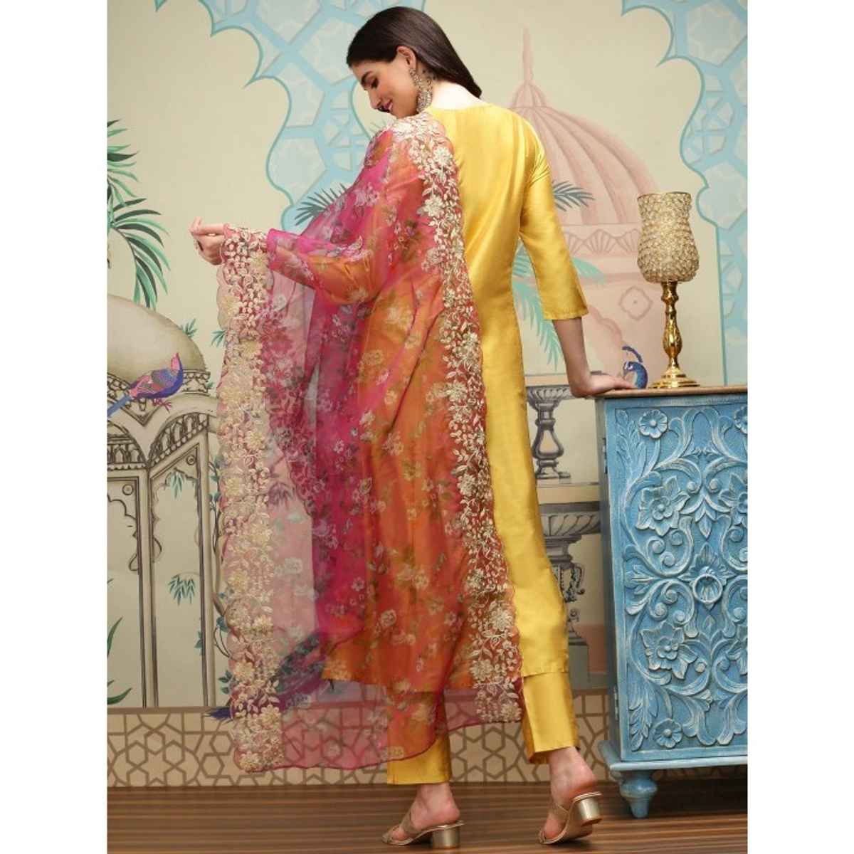 Ishin Women's Kurta Set with Dupatta | Yellow - XL