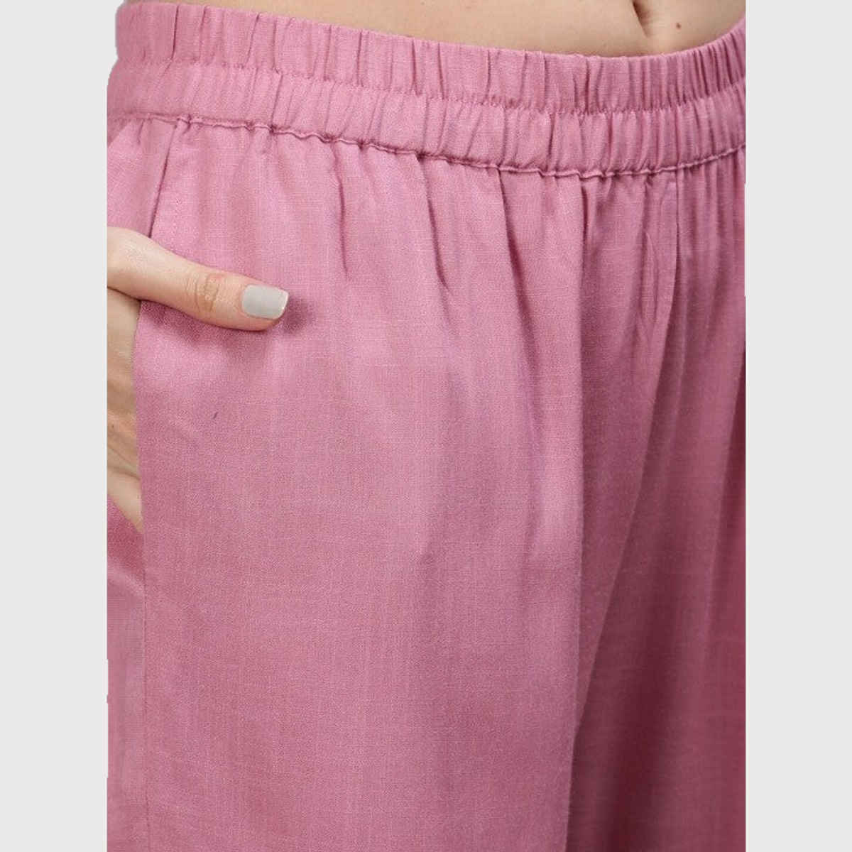 Anubhutee Women's Ethnic Motifs Yoke Design Regular Mirror Work Kurta with Trousers | Mauve - S