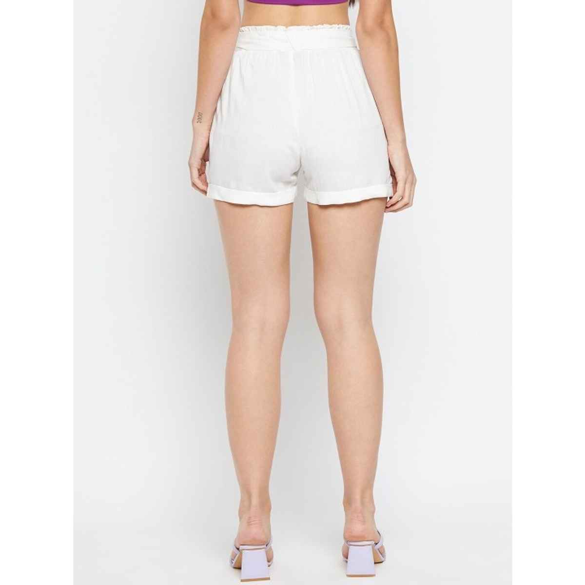 Luxrio Women's Cotton Linen Blended Shorts | WMNSHORTSCF | White - S