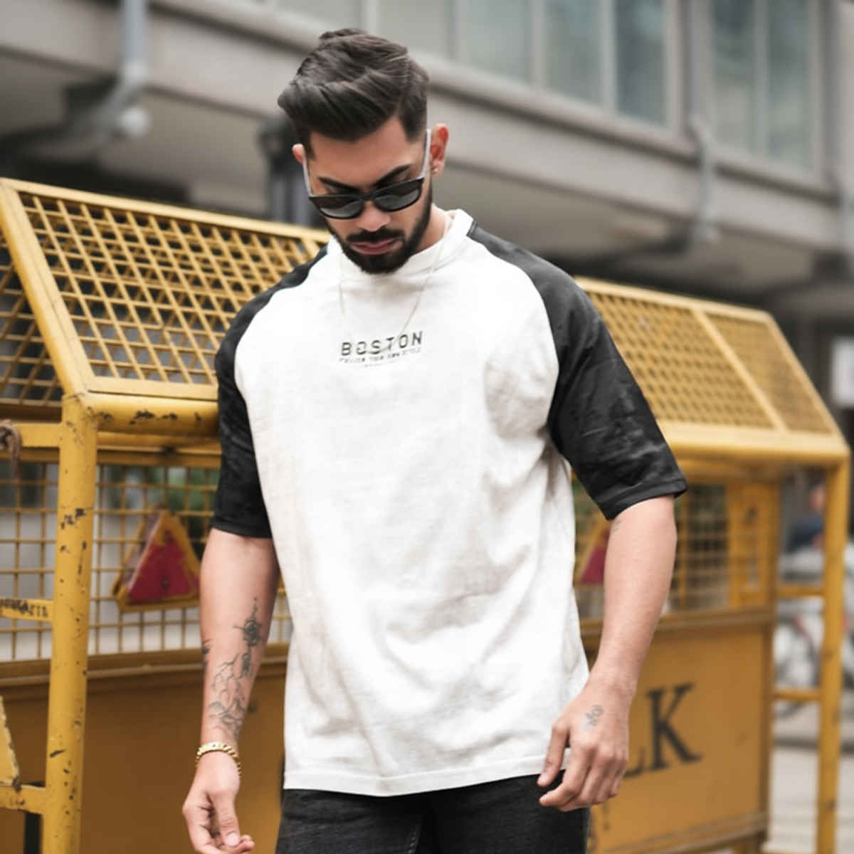 Maniac Men's Printed Round Neck 3/4th Sleeve Black Cotton T-shirt | Black | S