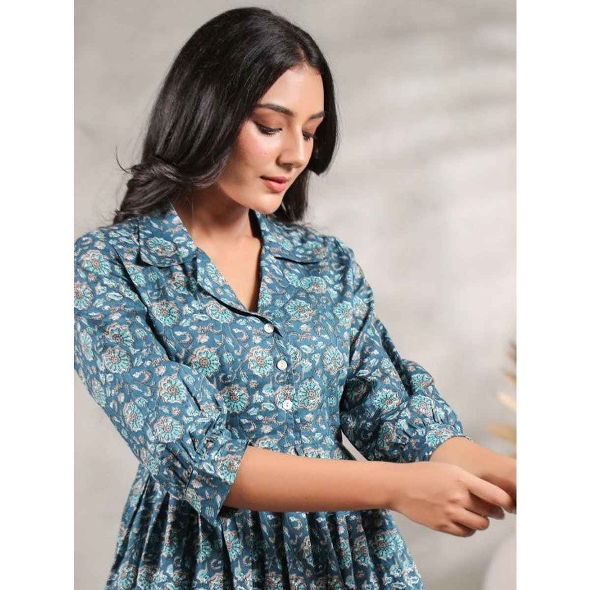 Anubhutee Women's Ethnic Wear 100% cotton Flared Kurta Set | Navy Blue - L