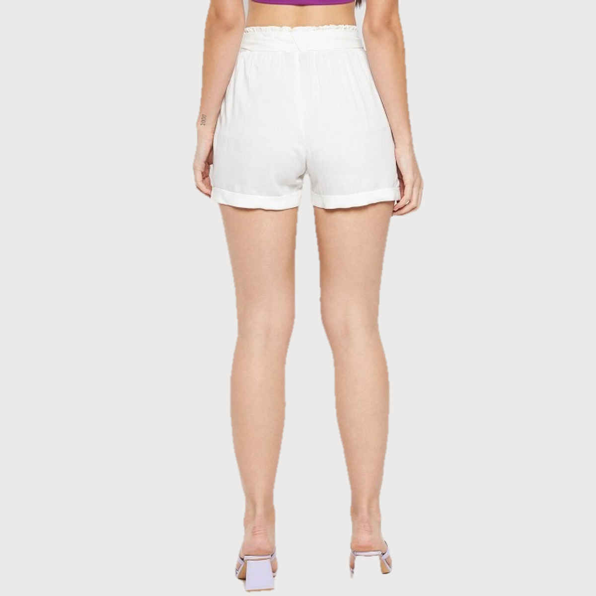 Luxrio Women's Cotton Linen Blended Shorts | WMNSHORTSCF | White - M