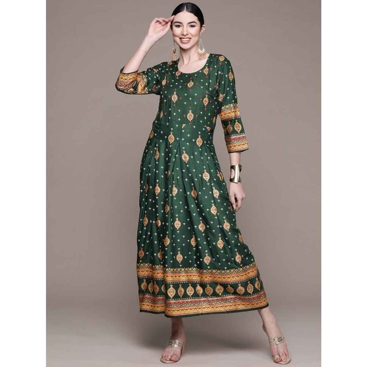 Anubhutee Women Printed Ethnic Dress | Green - L