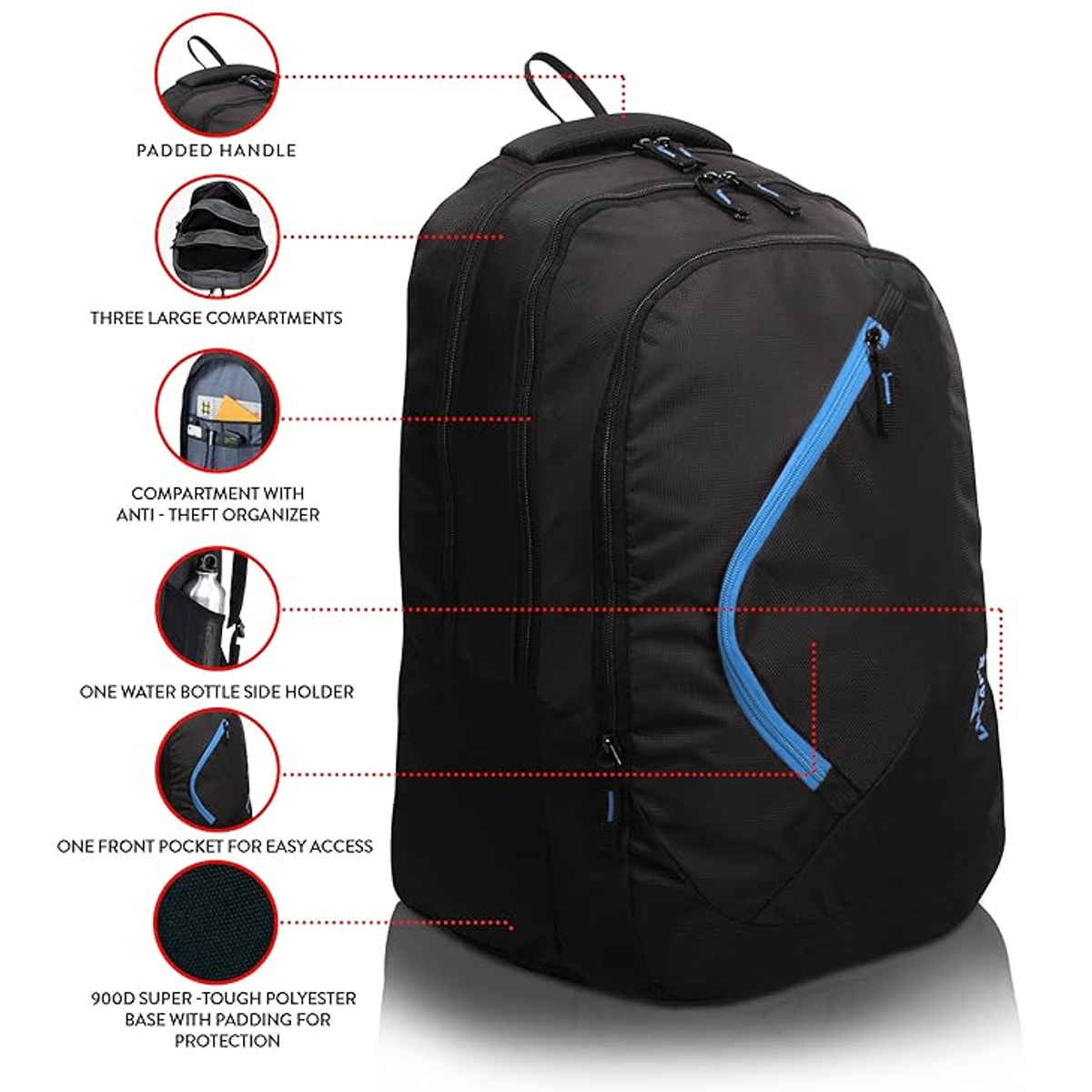 Lunar's Unisex Solid Polyester 35 L Backpack | Black and Blue - 19 Inches