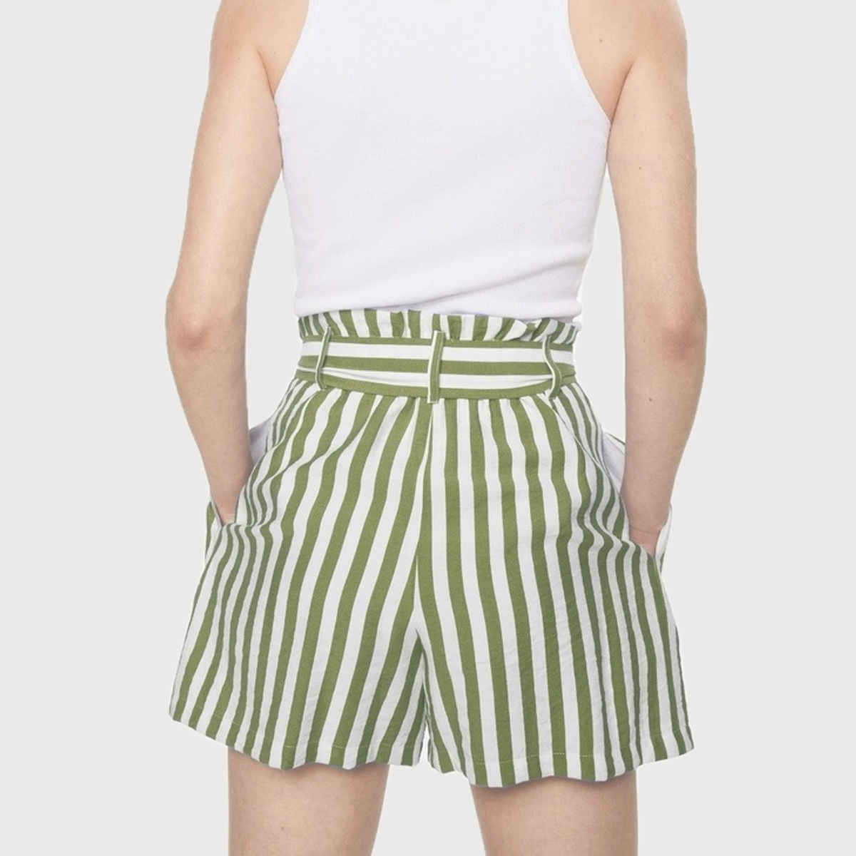 Luxrio Women's Shorts Cotton Striped Shorts | WMNSHORTSSTRP | Olive - M