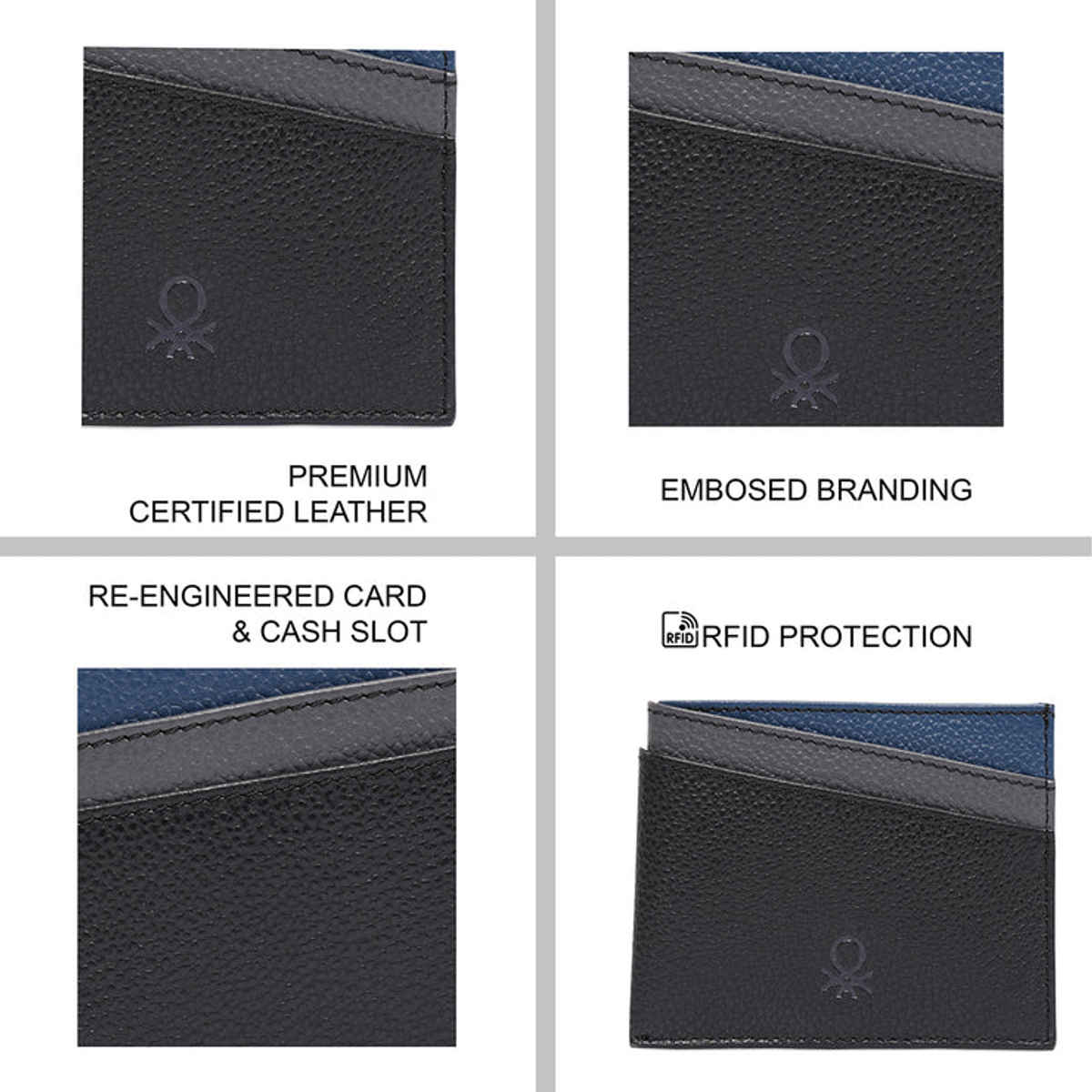 United Colors Of Benetton Men's Solid Leather Card Holder | Black - One Size
