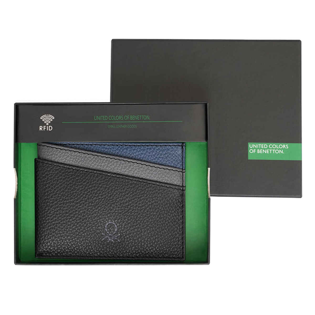 United Colors Of Benetton Men's Solid Leather Card Holder | Black - One Size
