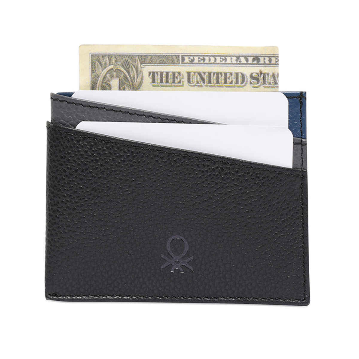 United Colors Of Benetton Men's Solid Leather Card Holder | Black - One Size