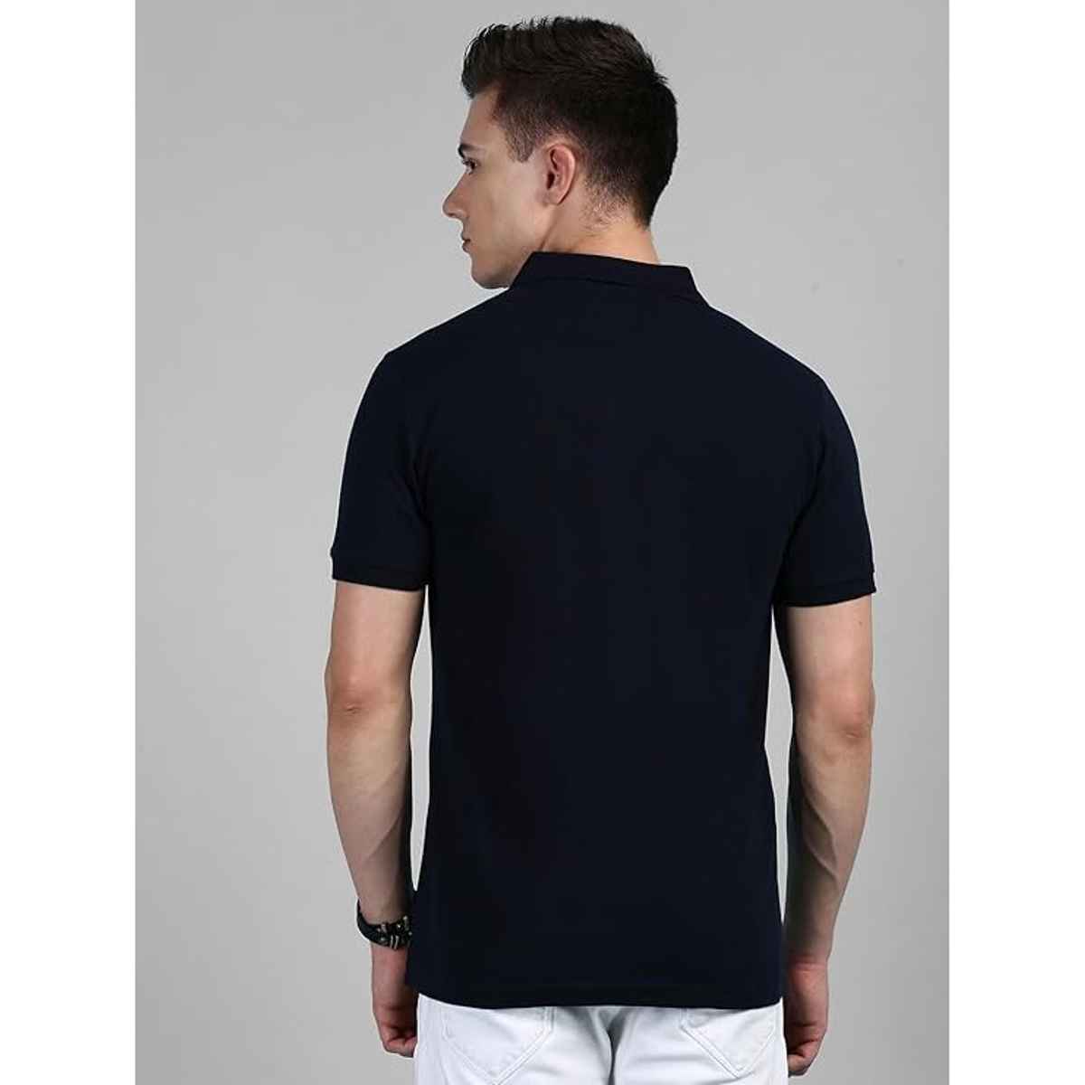 Lux Cozi Men's Solid Cotton Polo T-shirt with Pocket | Navy - L