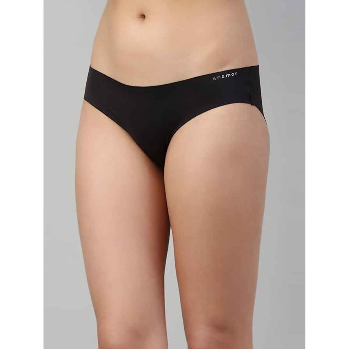 Enamor Women's PB40 100% Cotton Crotch Bikini Panty|Low Waist | Jet Black-L