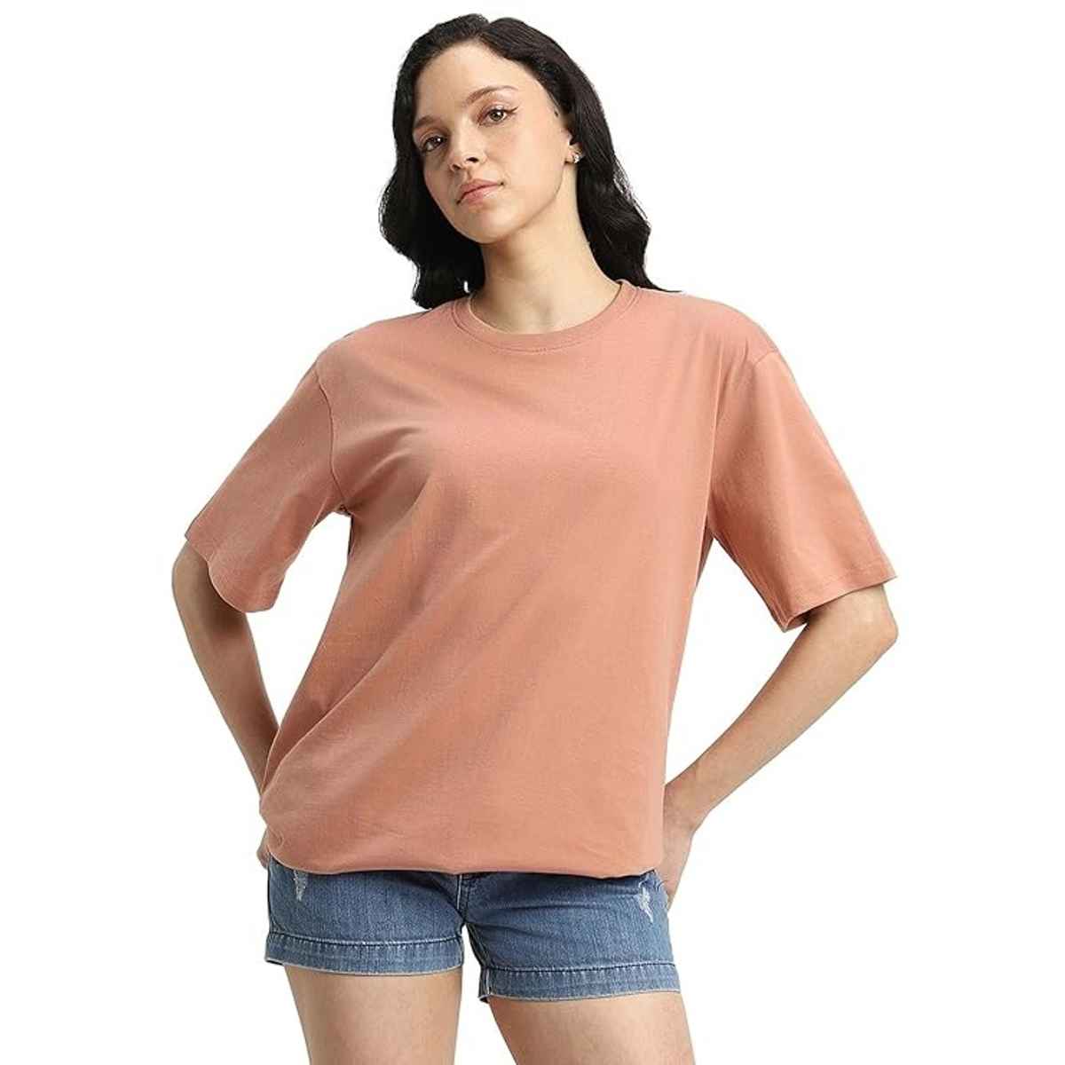 Juneberry Cork Oversized Fit Round Neck T-shirt for Women - S