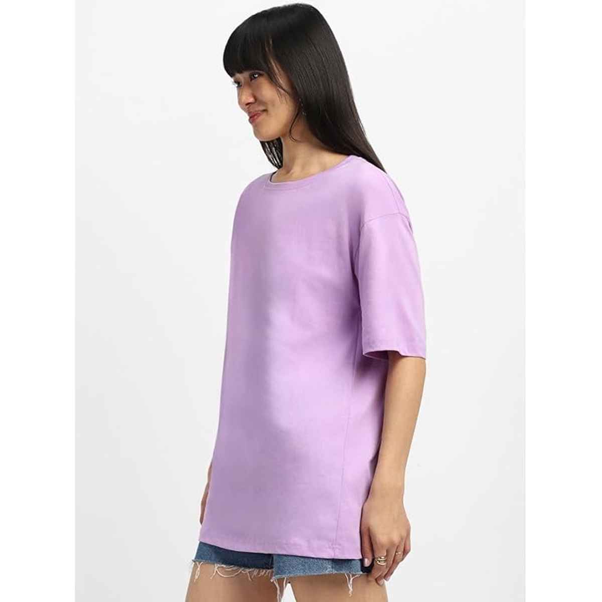 Juneberry Women T-shirt - Lilac | Round Neck, Oversized Fit | XL