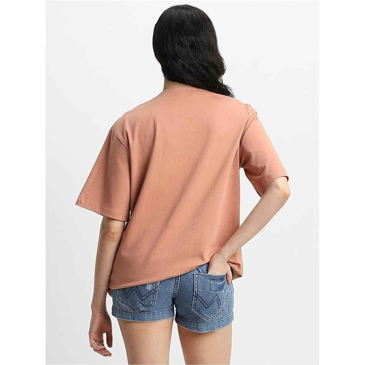 Juneberry Cork Oversized Fit Round Neck T-shirt for Women - S