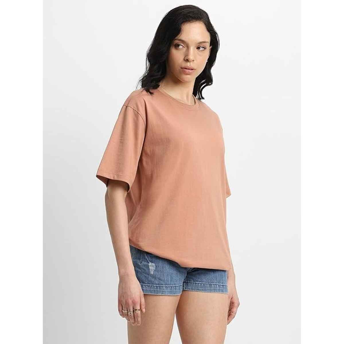 Juneberry Cork Oversized Fit Round Neck T-shirt for Women - S