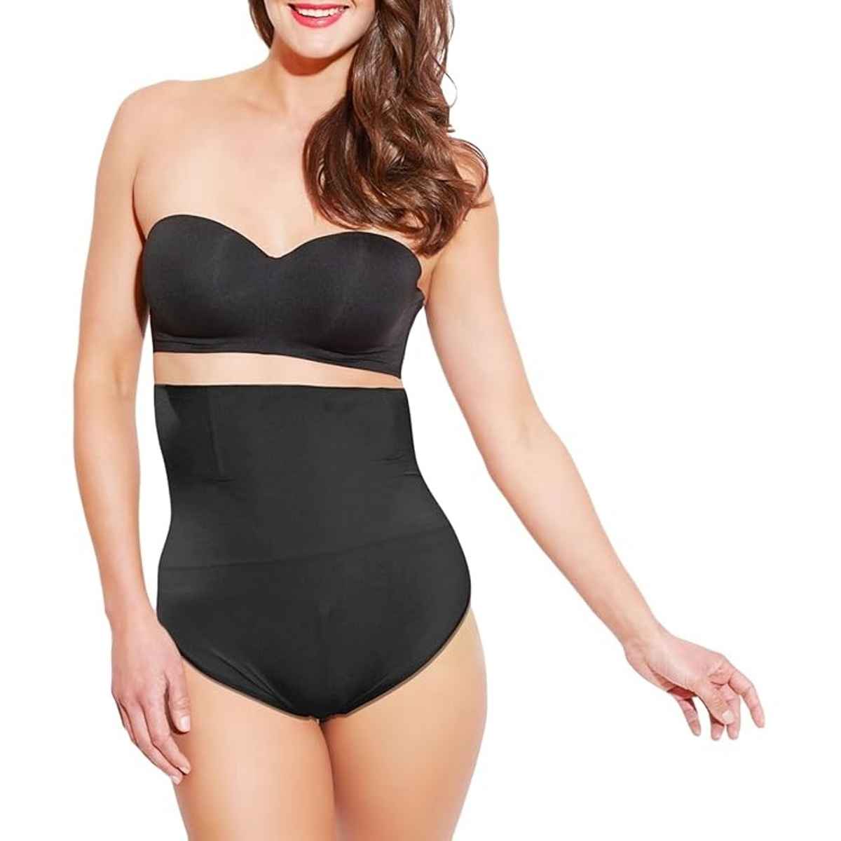 Enamor Women's BR08 Synthetic High Waisted Slimmer Body Shapwear | Black-M