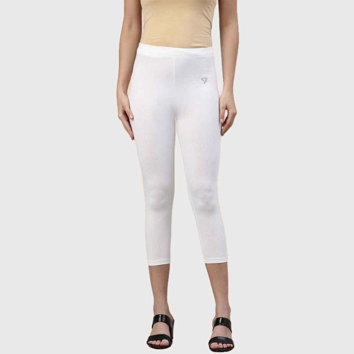 Twin Birds Women's Cotton Capri Legging | 1501 | Pearl White - M