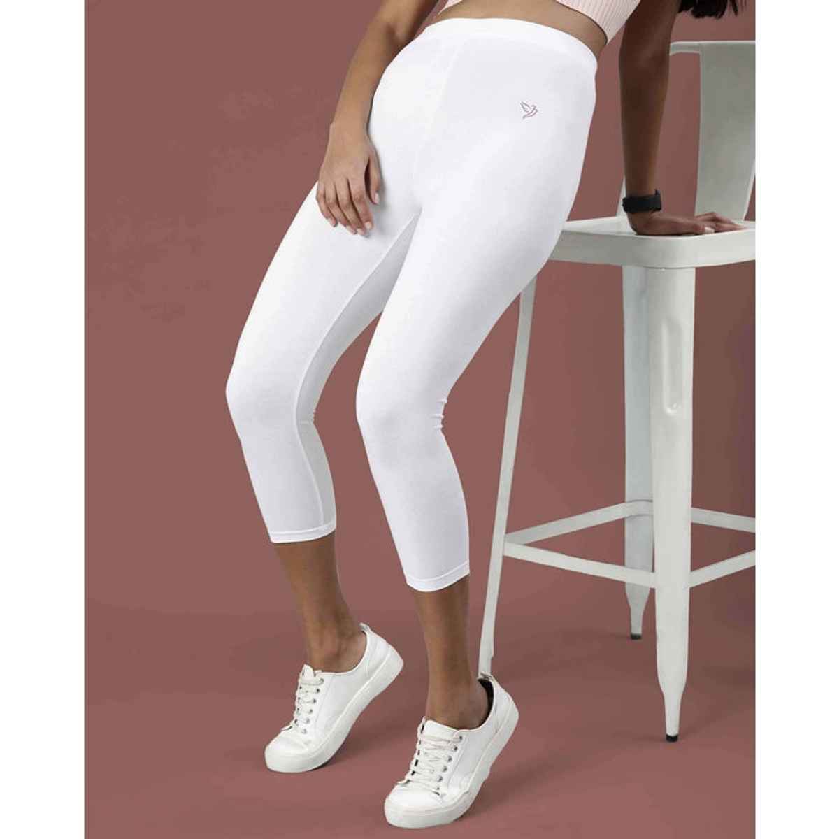 Twin Birds Women's Cotton Capri Legging | 1501 | Pearl White - M