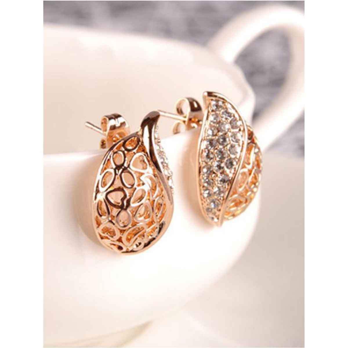 Everstylish Golden Rhinestone Drop Stud Earrings