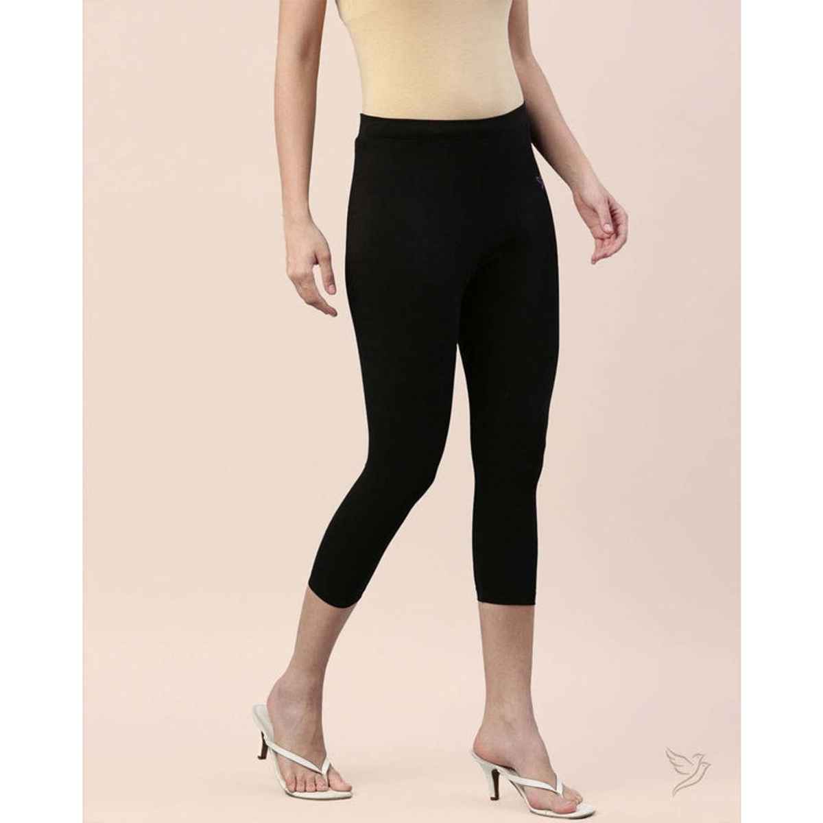 Twin Birds Women's Cotton Capri Legging | 1501 | Carbon Black - M