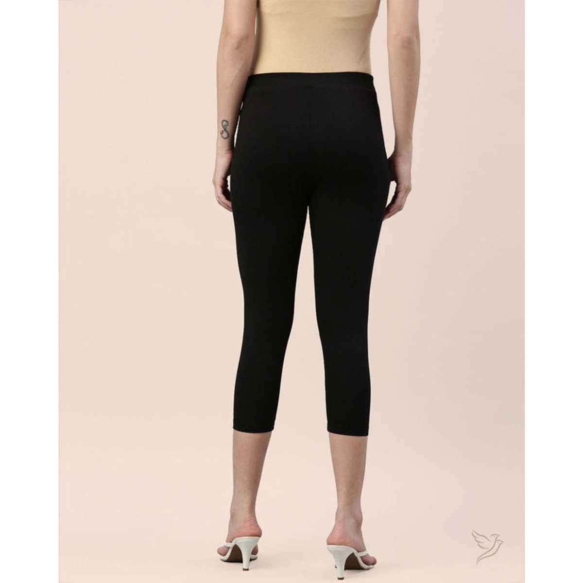 Twin Birds Women's Cotton Capri Legging | 1501 | Carbon Black - M