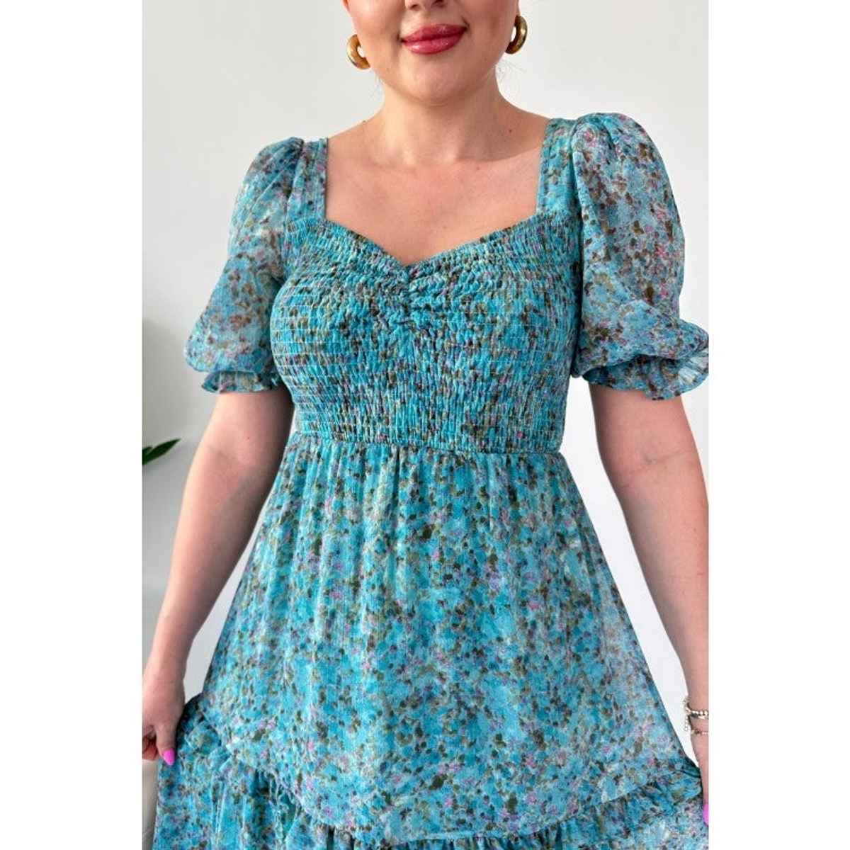 Sheetal Women's Floral Print Georgette Tiered Maxi Dress | DR11262 | Turquoise - XL