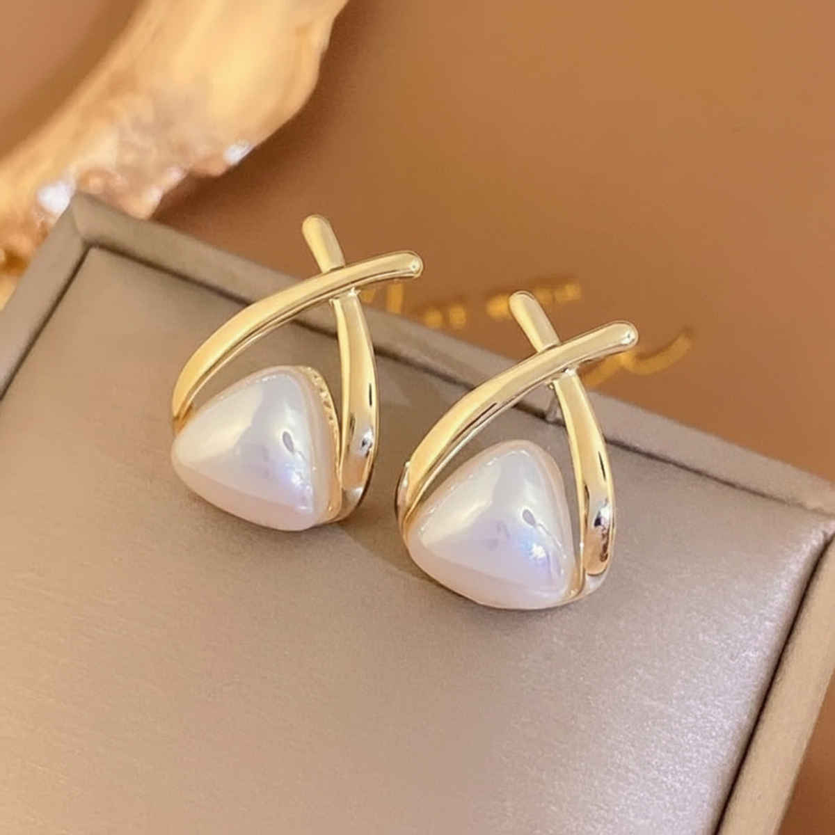 Estailo Fashion Women's Pearl Cross stud Earrings | Lightweight Statement Jewellery | E0001360