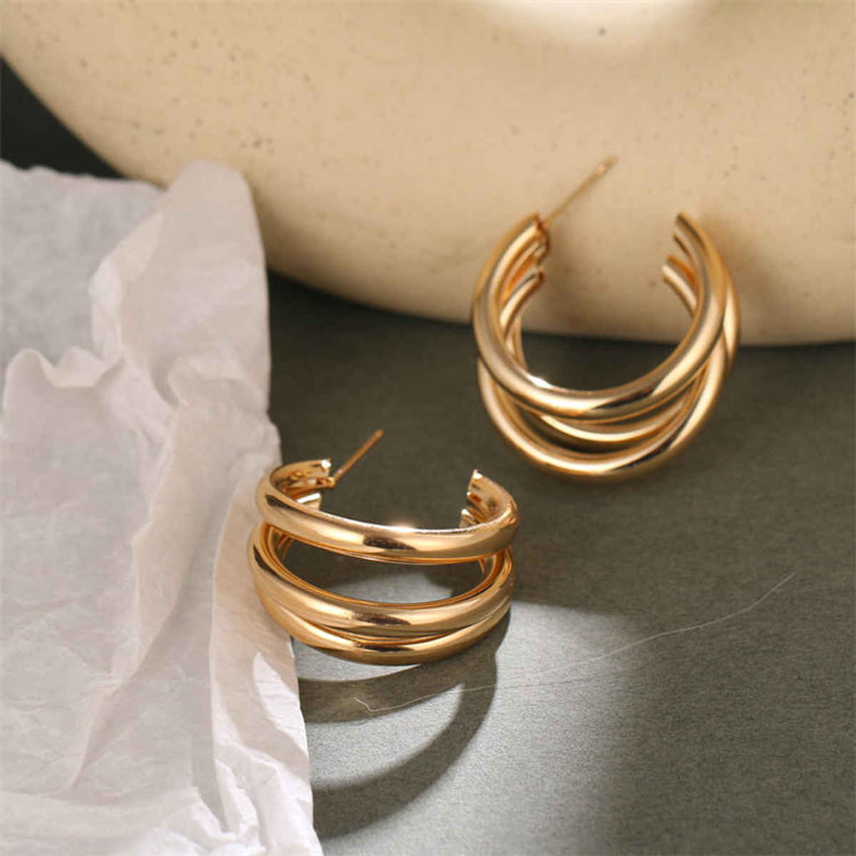 Beautynx Triple Twist Gold Hoop Earrings | BNX-EAR-0075 - Gold