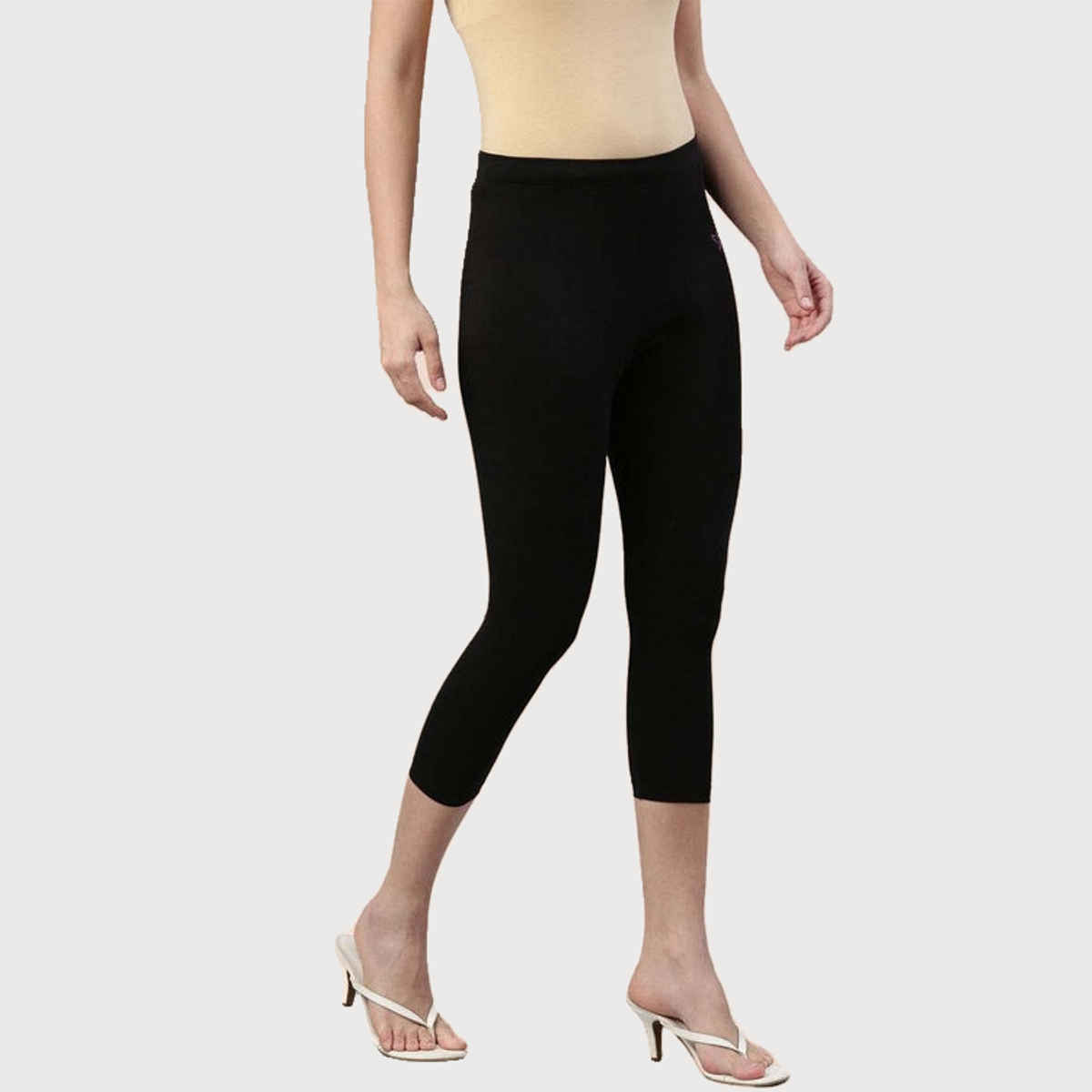 Twin Birds Women's Cotton Capri Legging | 1501 | Carbon Black - L
