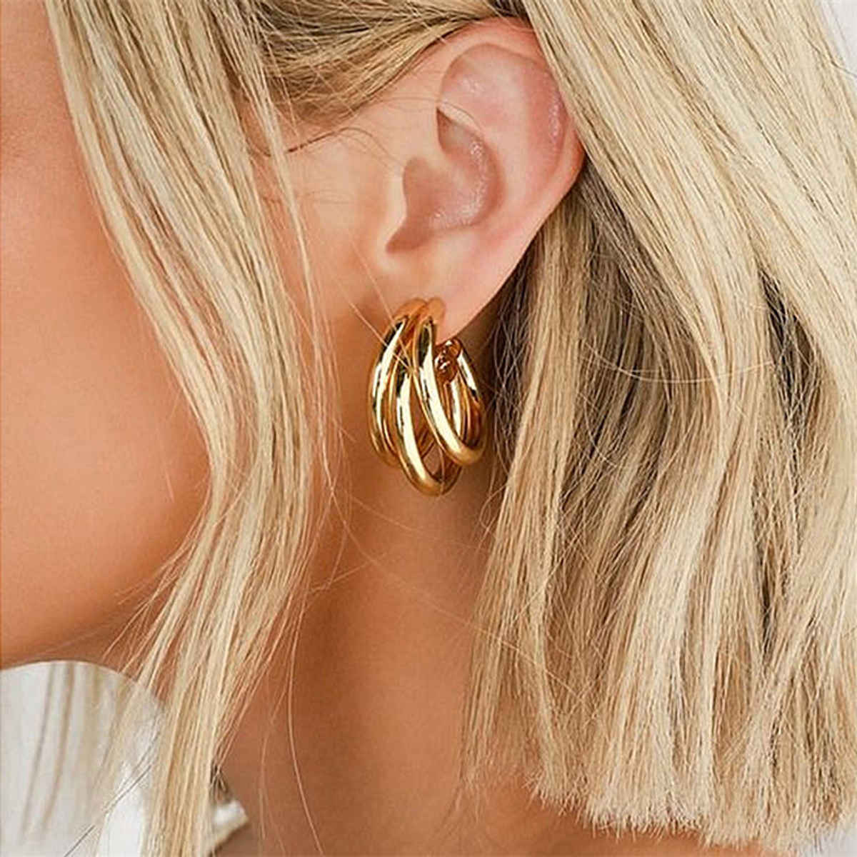 Beautynx Triple Twist Gold Hoop Earrings | BNX-EAR-0075 - Gold