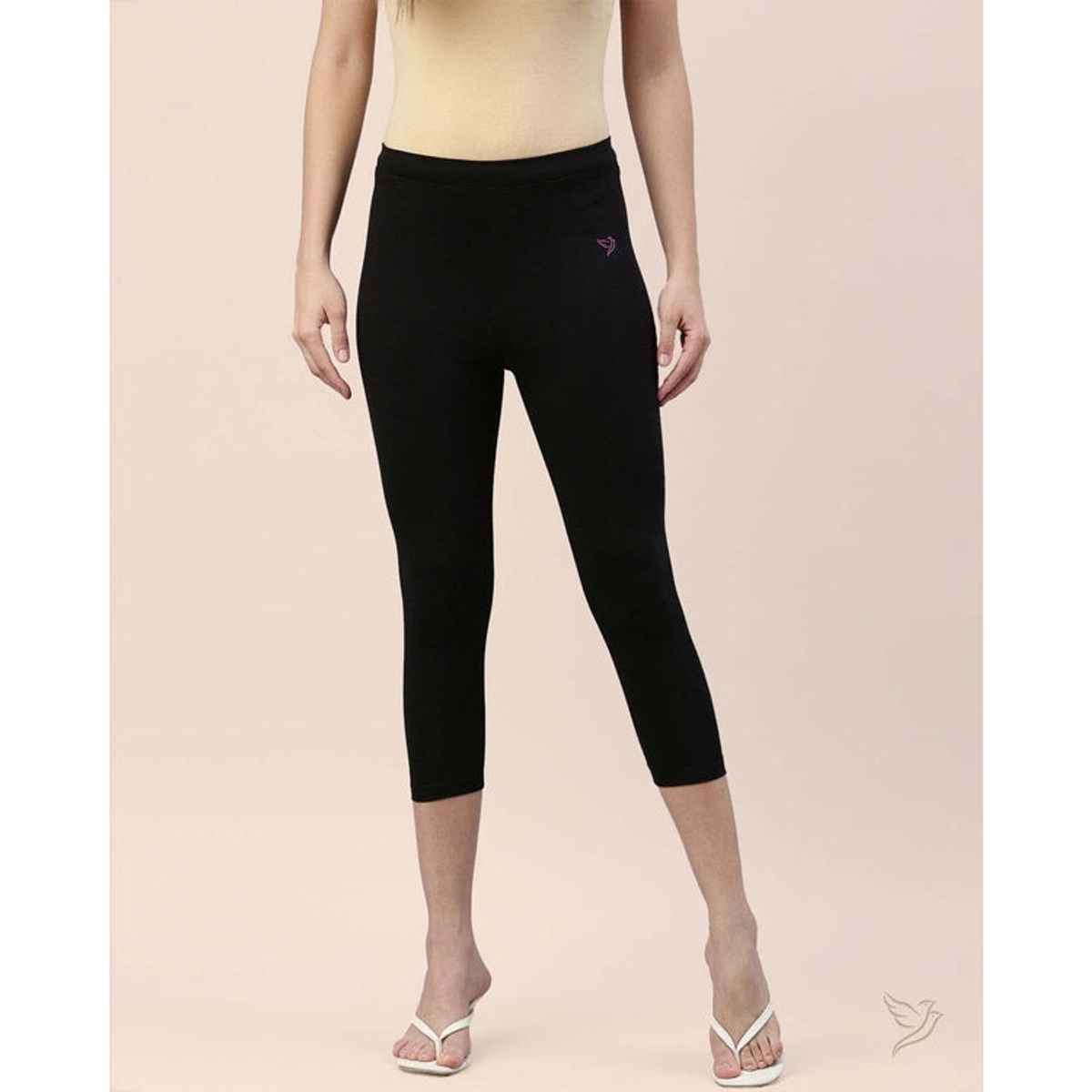 Twin Birds Women's Cotton Capri Legging | 1501 | Carbon Black - M