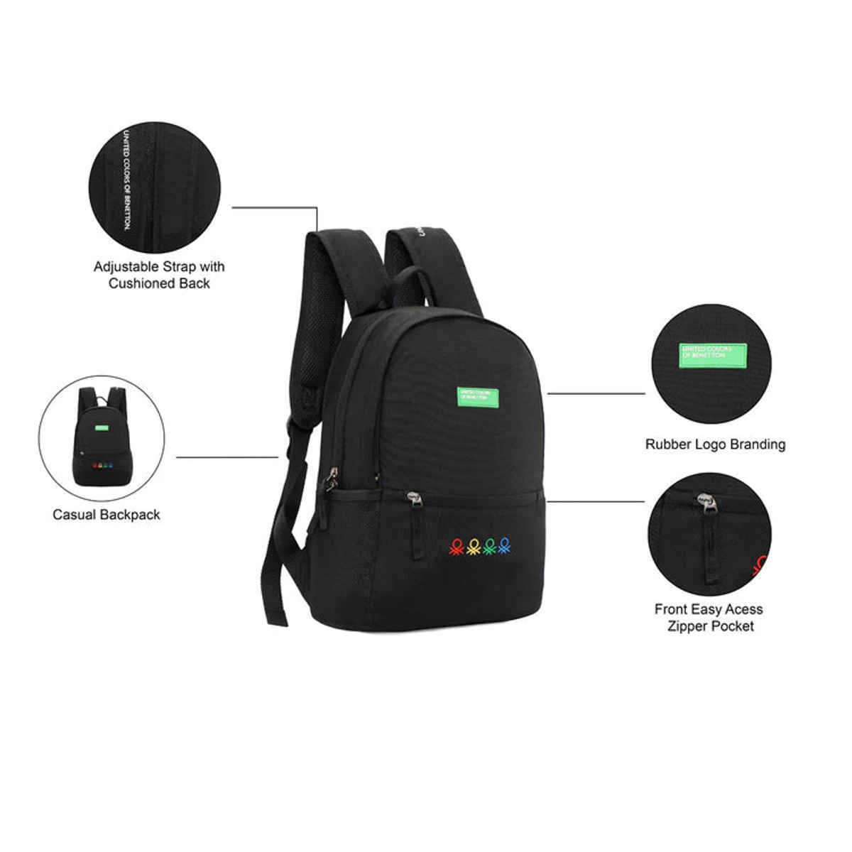 United Colors Of Benetton Unisex Logo Polyester 12 L Backpack | Black