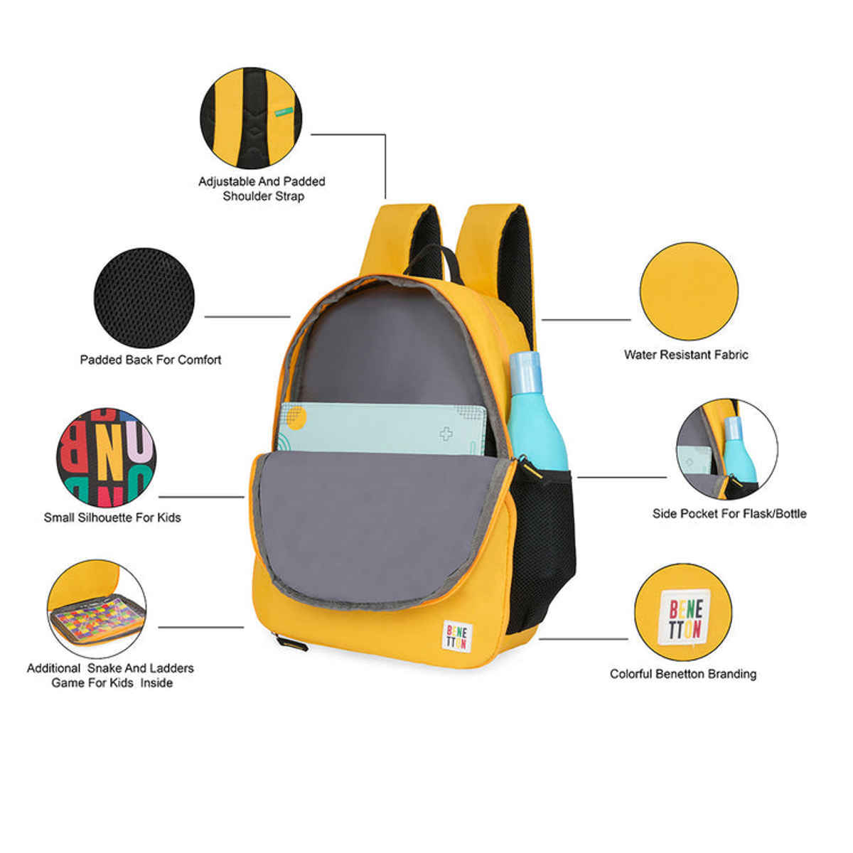 United Colors Of Benetton Unisex Polyester 12 L Backpack | Yellow - M