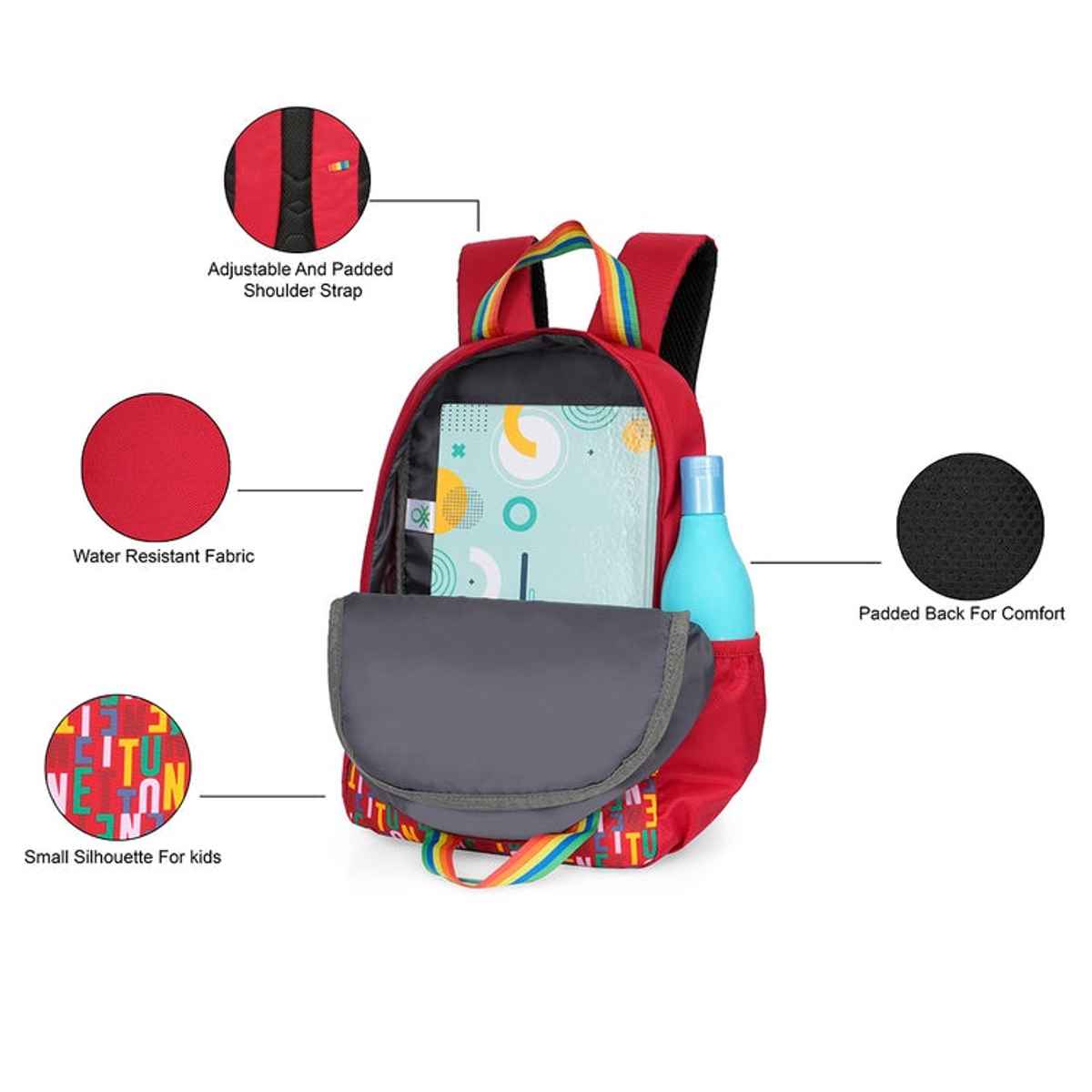 United Colors Of Benetton Unisex Polyester 12 L Backpack | Red - M