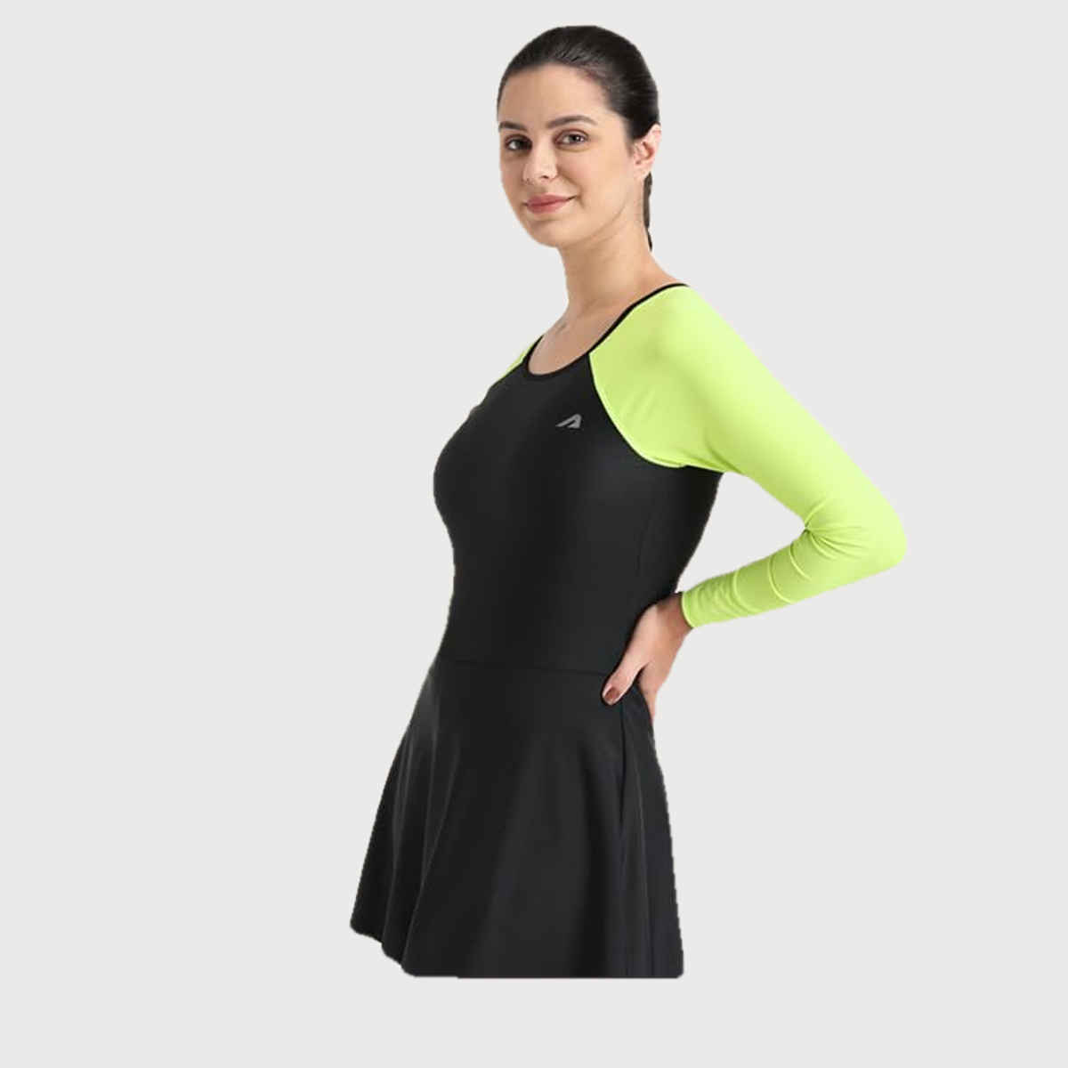 Boldfit Swimming Costume For Women One Piece Peplum Swimsuit Skirt Style Blackgreen - S