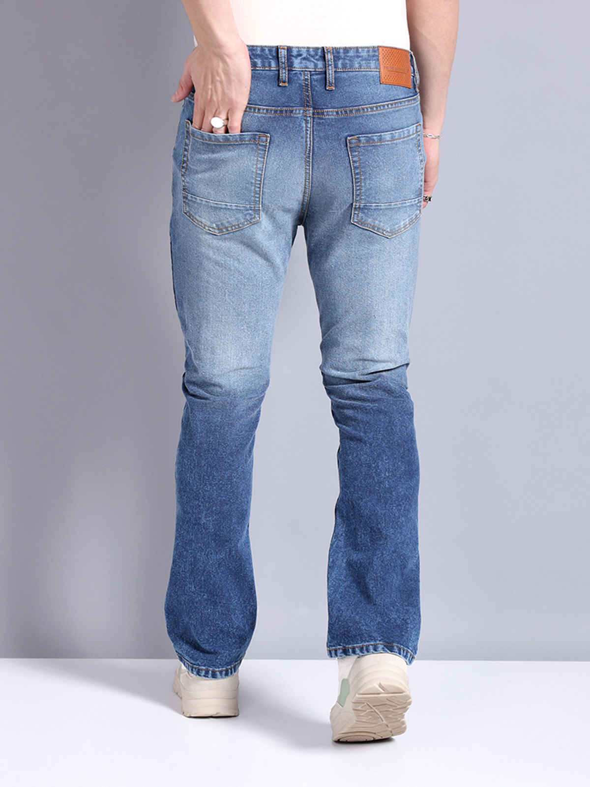 The Indian Garage Co Bootcut Solid Casual Jeans | Blue - 34