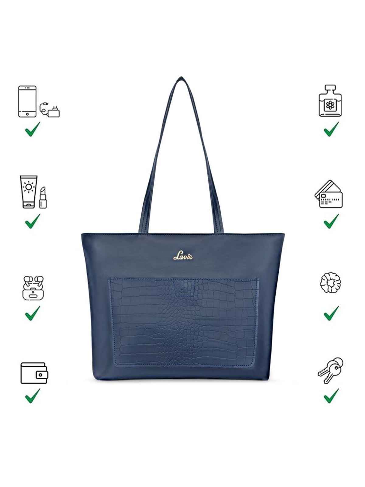 Lavie Women's Synthetic Leather Tote Bag | Large | Navy Blue
