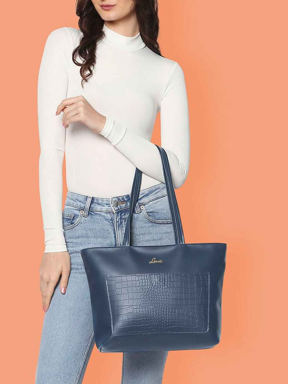 Lavie Women's Synthetic Leather Tote Bag | Large | Navy Blue