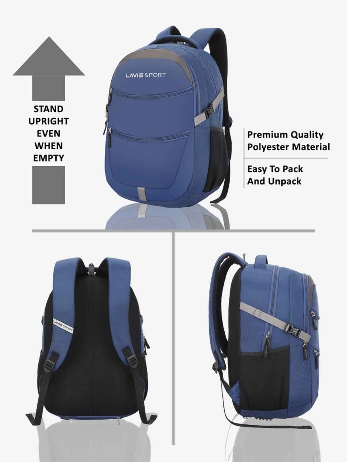 Lavie Sport Unisex Solid Polyester Padded Grab Handle Laptop Backpack | Navy | M (31 x 20 x 46 cm)