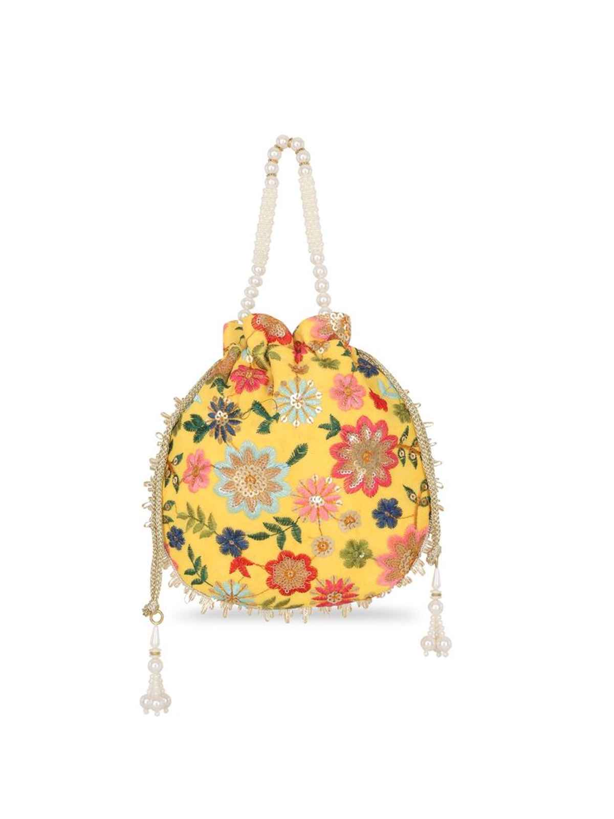 Lavie Women's Jiya Floral Embroidered Potli | Small | Ocher
