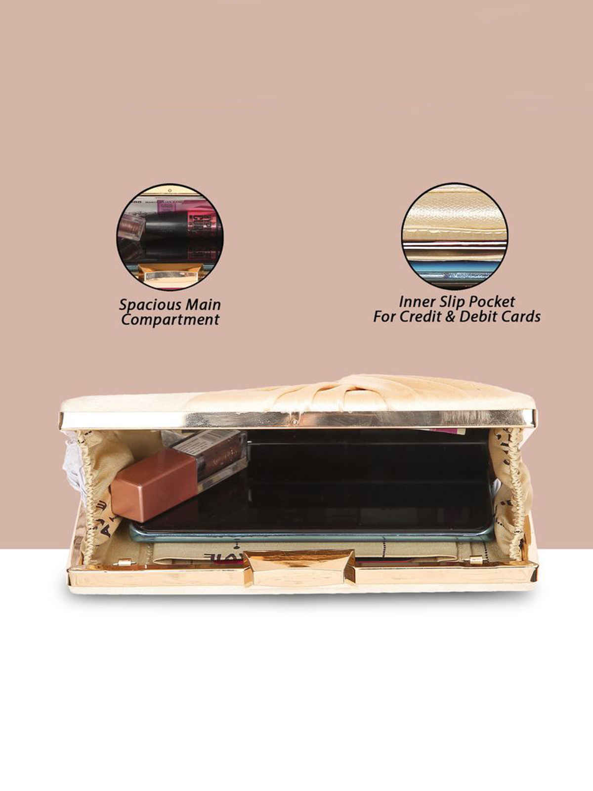 Lavie Women's Vertical Cheer Frame Clutch | Ladies Purse | Small | Gold Metallic