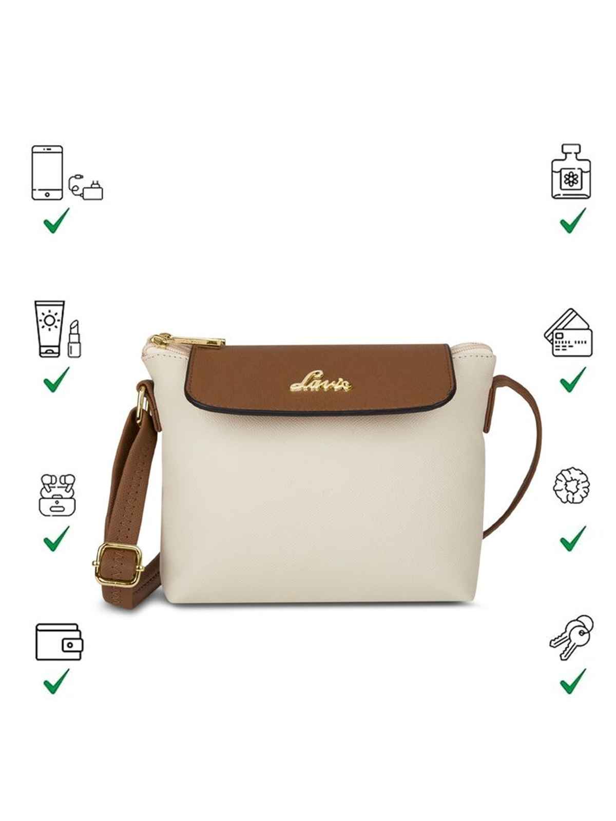 Lavie Women's Colourblock Rove Flap Crossbody Sling Bag | Ladies Purse Handbag | Off White