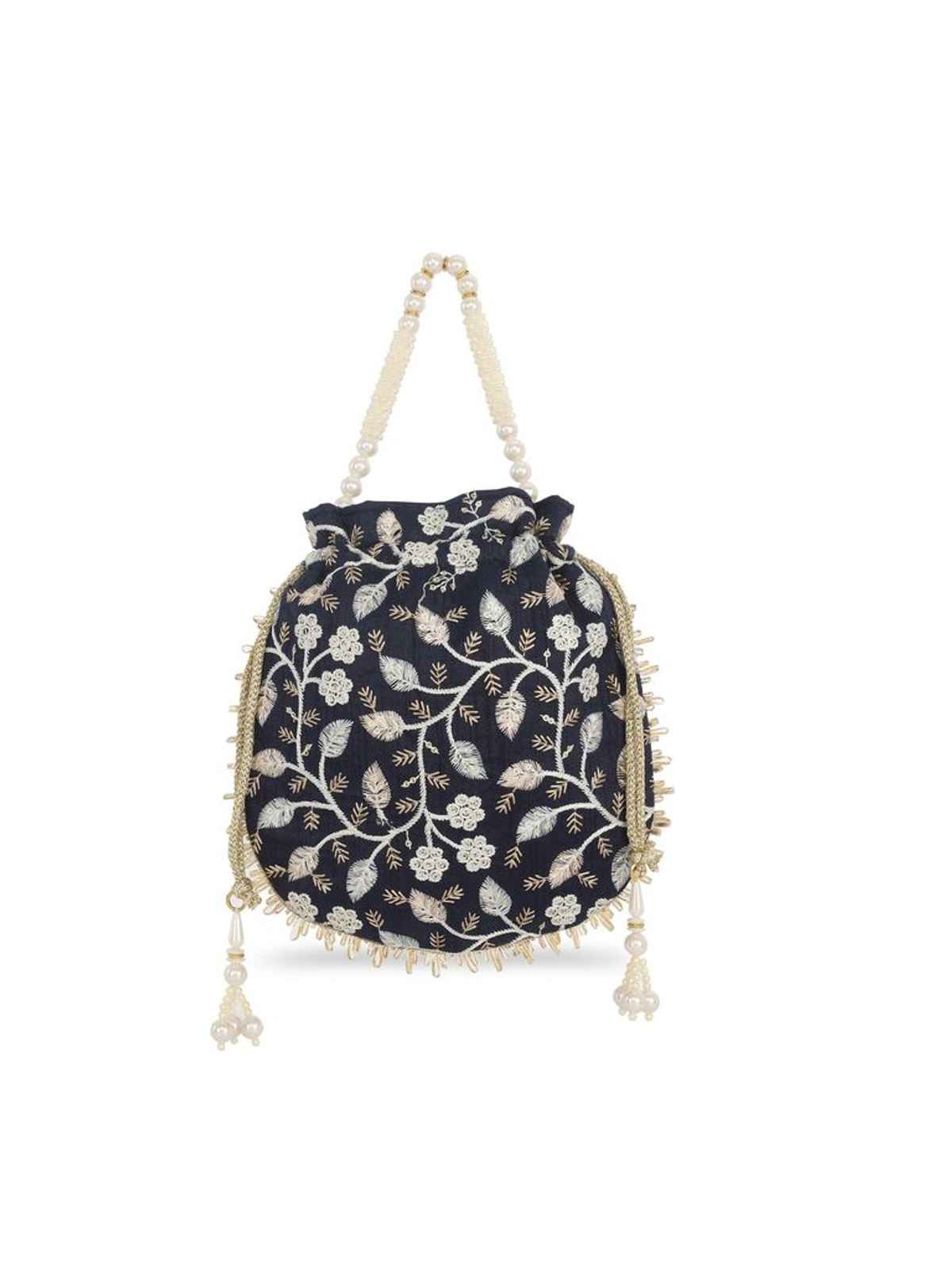 Lavie Women's Aria Round Embroidered Potli | Navy
