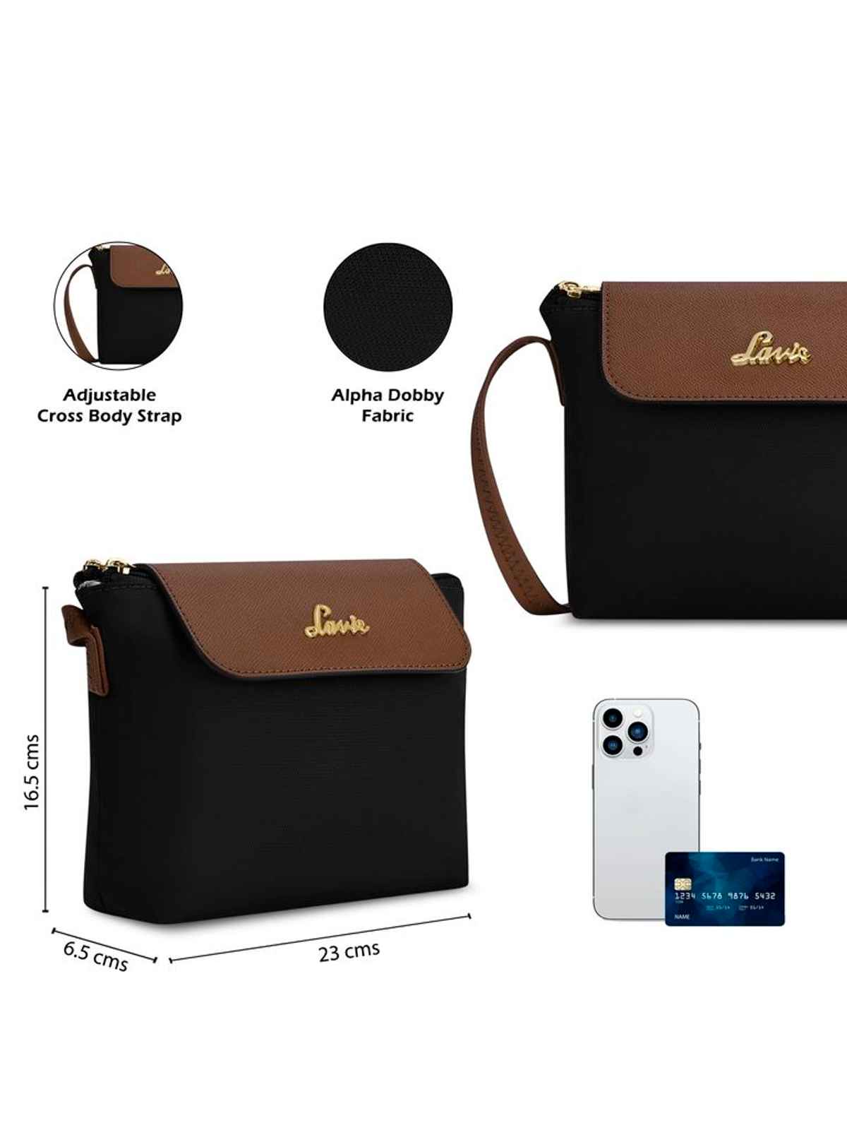 Lavie Women's Vero Flap Cross Body Sling Bag | Ladies Purse Handbag | Black