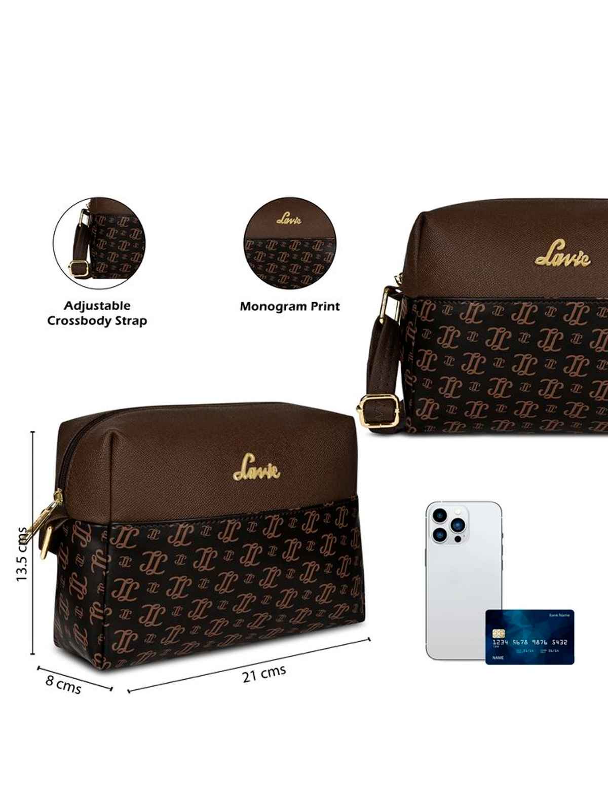 Lavie Women's Mono Ll Senna Box Crossbody Sling Bag | Ladies Purse Handbag | Brown