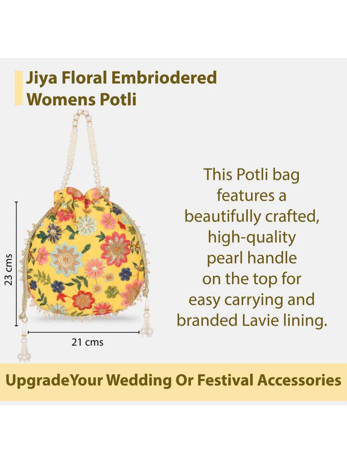 Lavie Women's Jiya Floral Embroidered Potli | Small | Ocher
