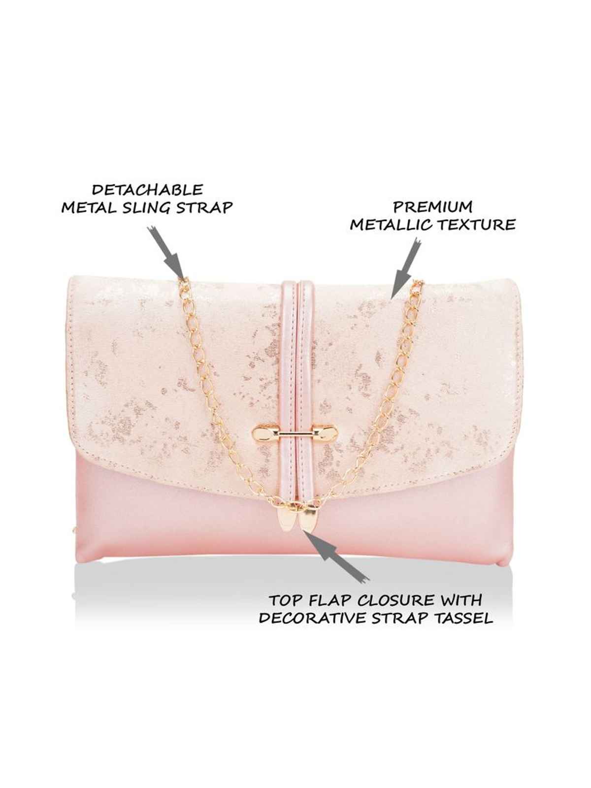 Lavie Women'S Chirpy Envelope Clutch  (1pc) & Beautynx Royal Pink Tiara Ring | Silver  (1pc) Combo