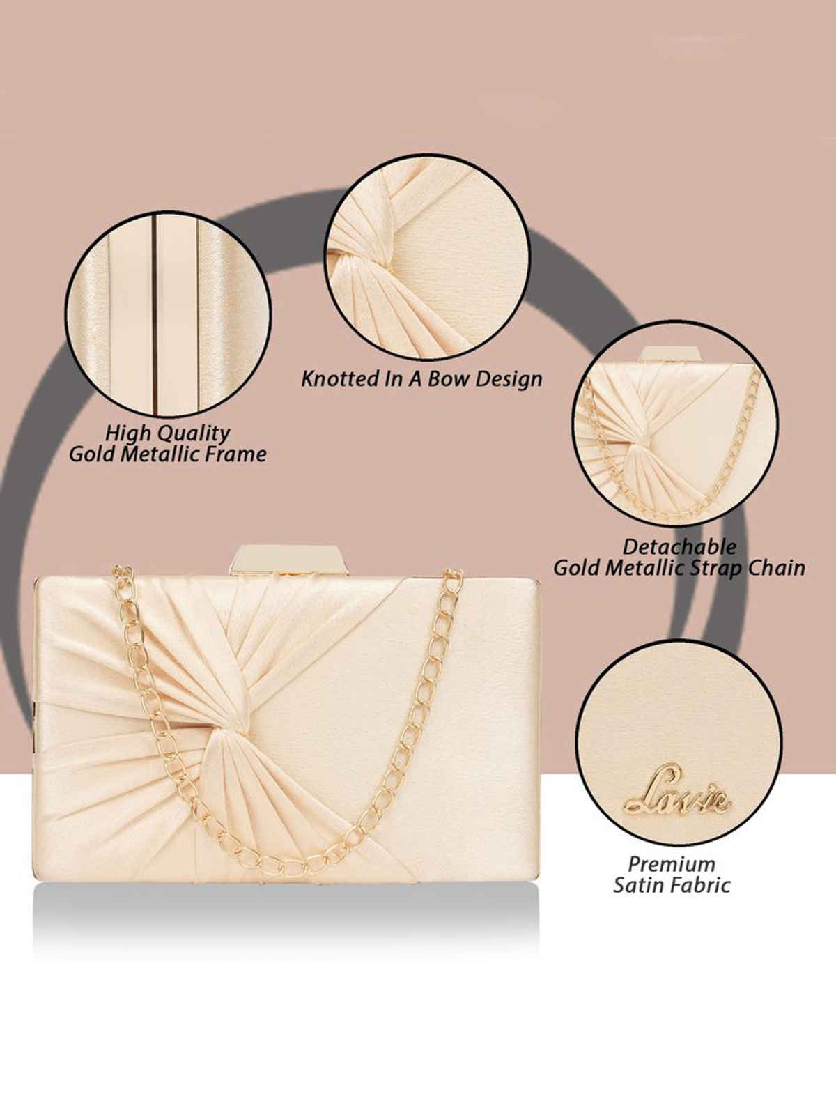 Lavie Women's Vertical Cheer Frame Clutch | Ladies Purse | Small | Gold Metallic