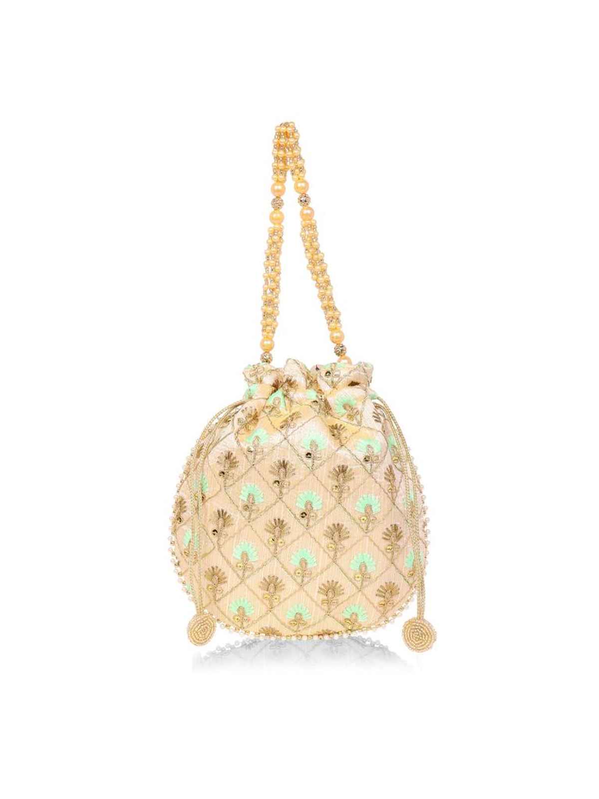 Lavie Women's Amara Round Potli Bags for Ladies & Girls | Pouches for Festive Seasons & Wedding | Green